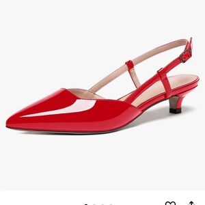 NEW! Wayderns - women’s pointed toe Slingback Kitten Heels. Red patent. Size 11